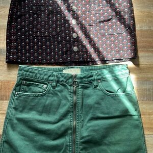 We The Free Green Front-Zip Mini Skirt